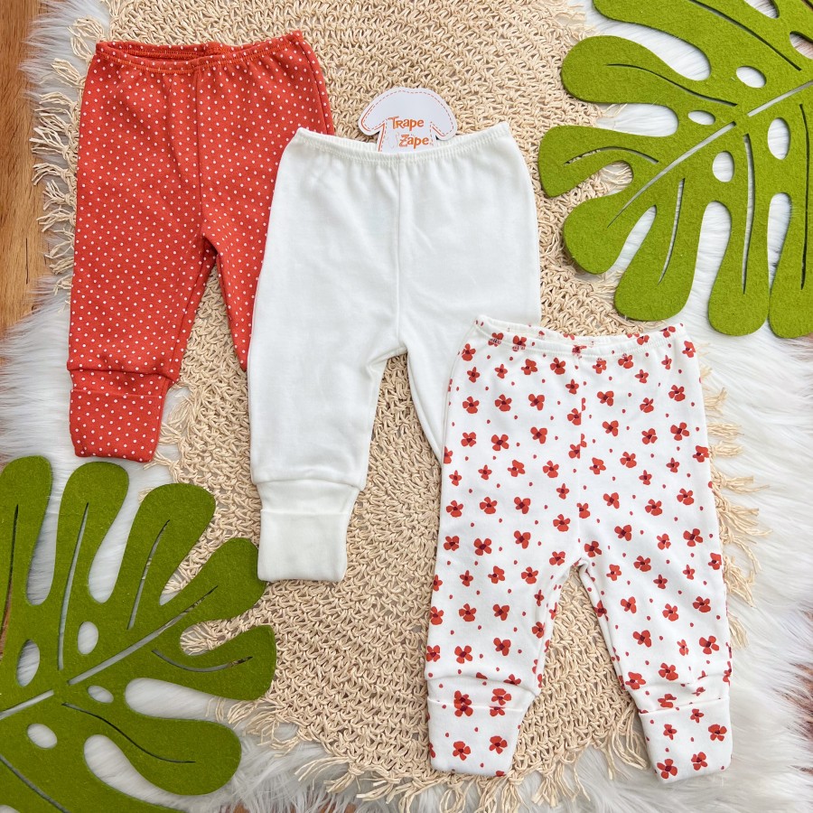 Kit 3 Calças - Poá, Off White e Flores - Telha